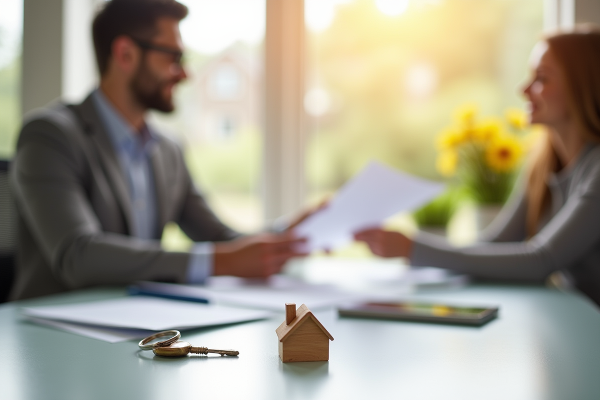 Agent immobilier remettant des documents de prêt à un jeune propriétaire