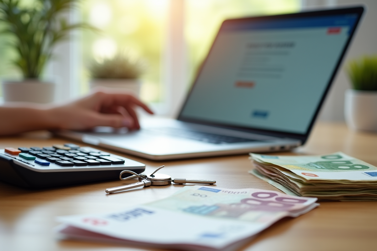 Calculatrice et clés de maison sur un bureau lumineux