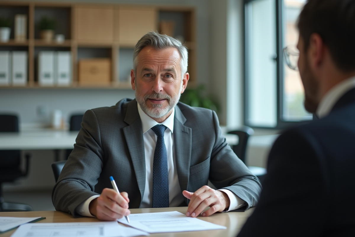 Conseiller bancaire expliquant un prêt immobilier au client