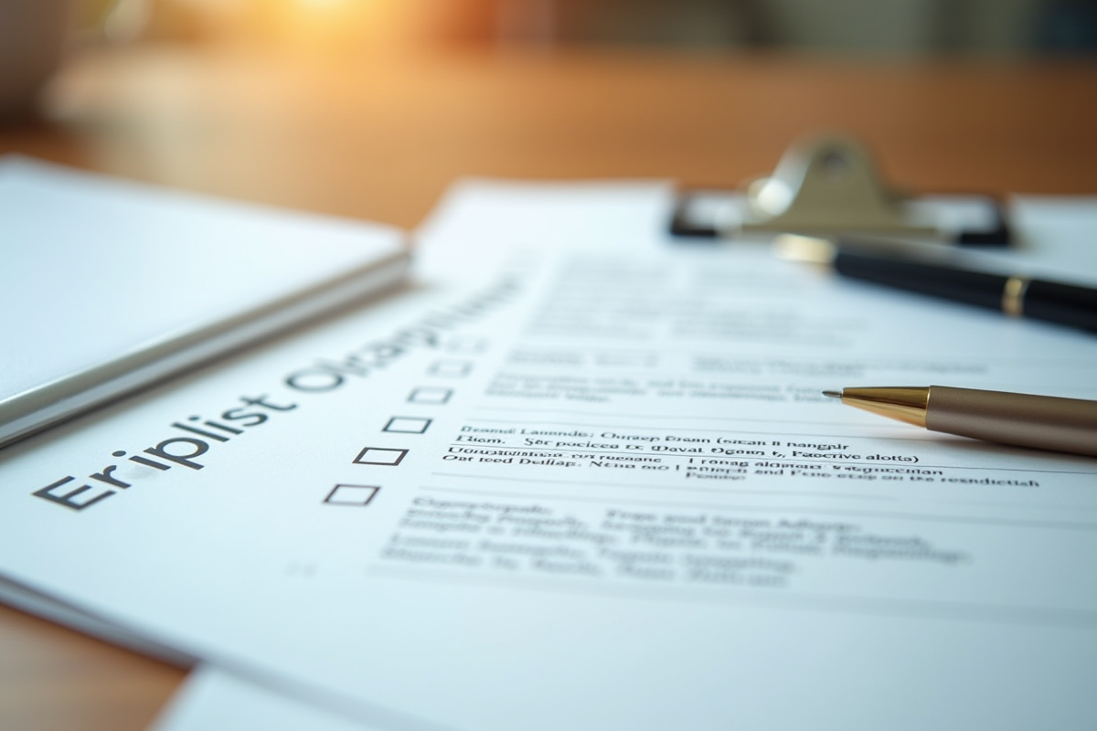 Documents officiels et checklist sur un bureau en bois