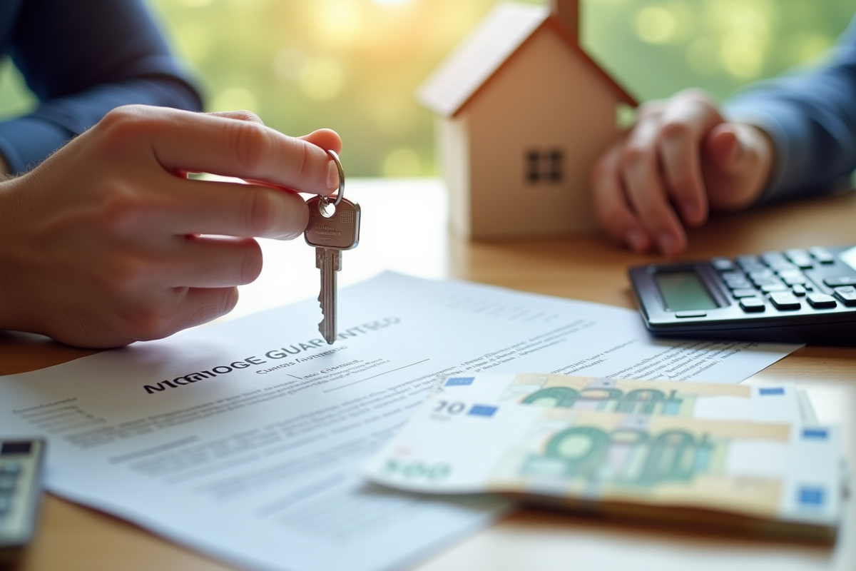 Main échangeant une clé et des billets d euros sur un contrat de prêt immobilier