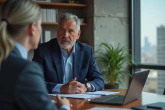 Expert homme en affaires lors d'une réunion professionnelle