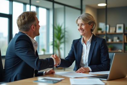 Femme d'affaires serrant la main d'un agent immobilier