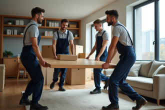 Équipe de monteurs professionnels en action dans un appartement moderne