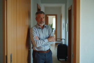 Homme d'âge moyen dans un style business casual dans un couloir