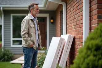 Homme examinant des panneaux d'isolation extérieure