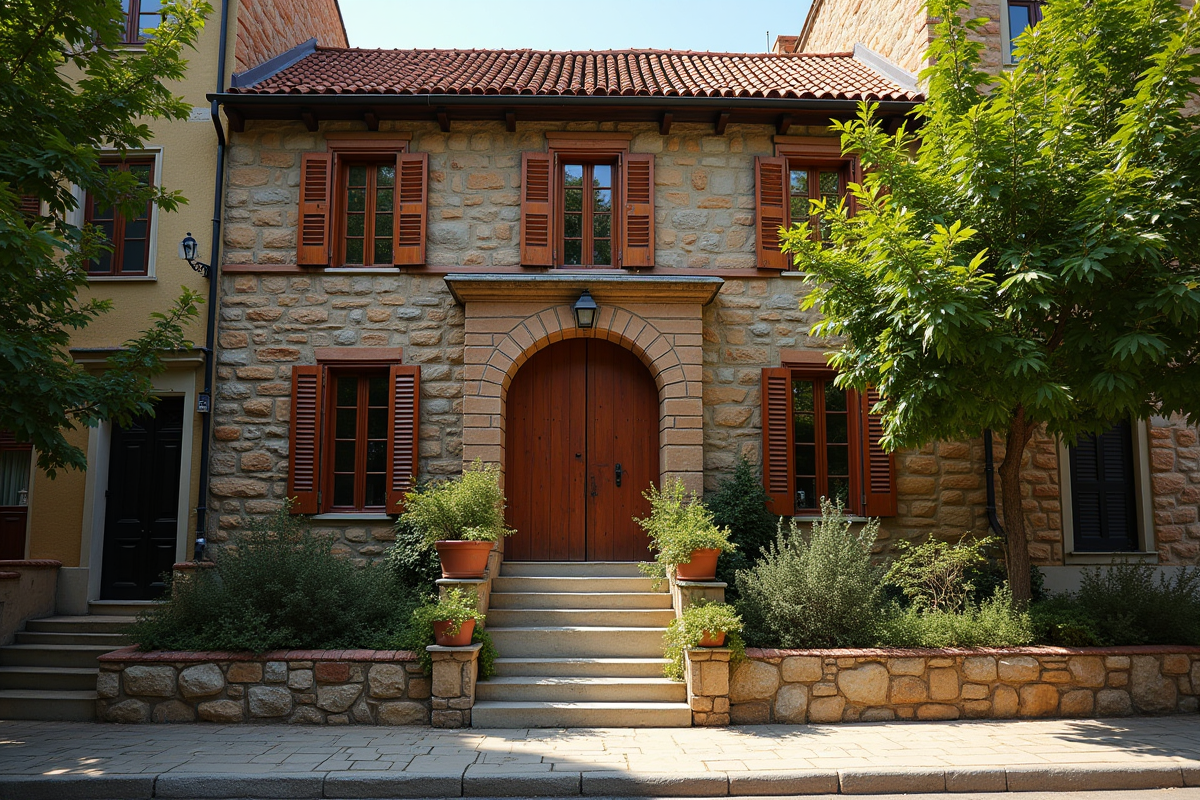 Maison ancienne avec briques et volets en bois au charme historique