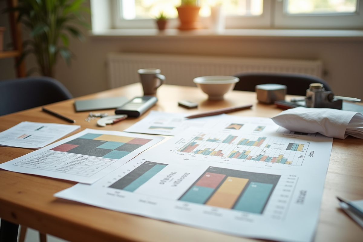 Espace de travail avec plans et échantillons pour rénovation