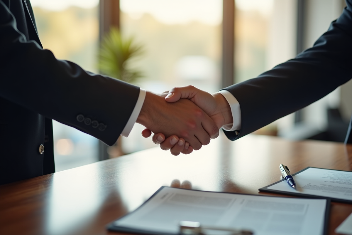 Poignée de main entre deux professionnels lors d