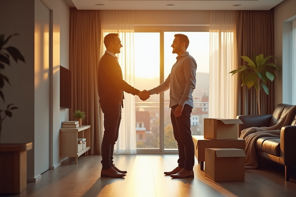 Propriétaire et locataire se serrant la main devant l