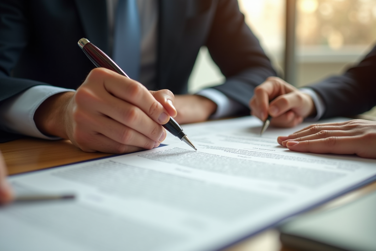 Gros plan sur des documents légaux signés et estampillés